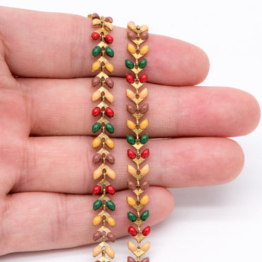 Rainbow Enamel Brass Arrow Chain 6mm, Flat Chevron Chain, Herringbone Fish bone Designer Chain (#LK-046-2)/ 1 Meter=3.3ft