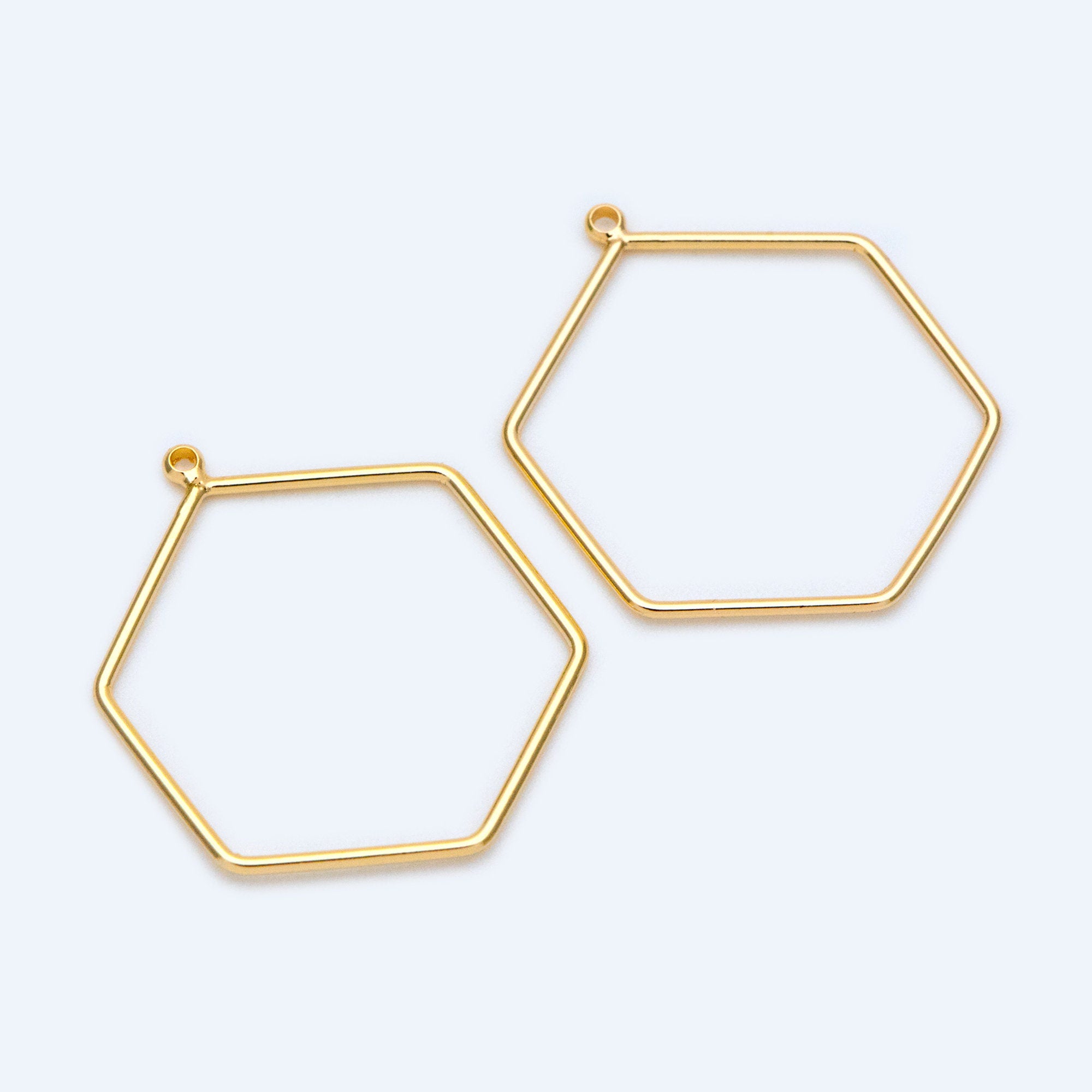 10pcs Gold hexagon wire Charms 26x21mm, 18K Gold plated Brass, Geometric Hoop Pendants (GB-368-A)