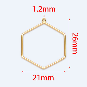 10pcs Gold hexagon wire Charms 26x21mm, 18K Gold plated Brass, Geometric Hoop Pendants (GB-368-A)