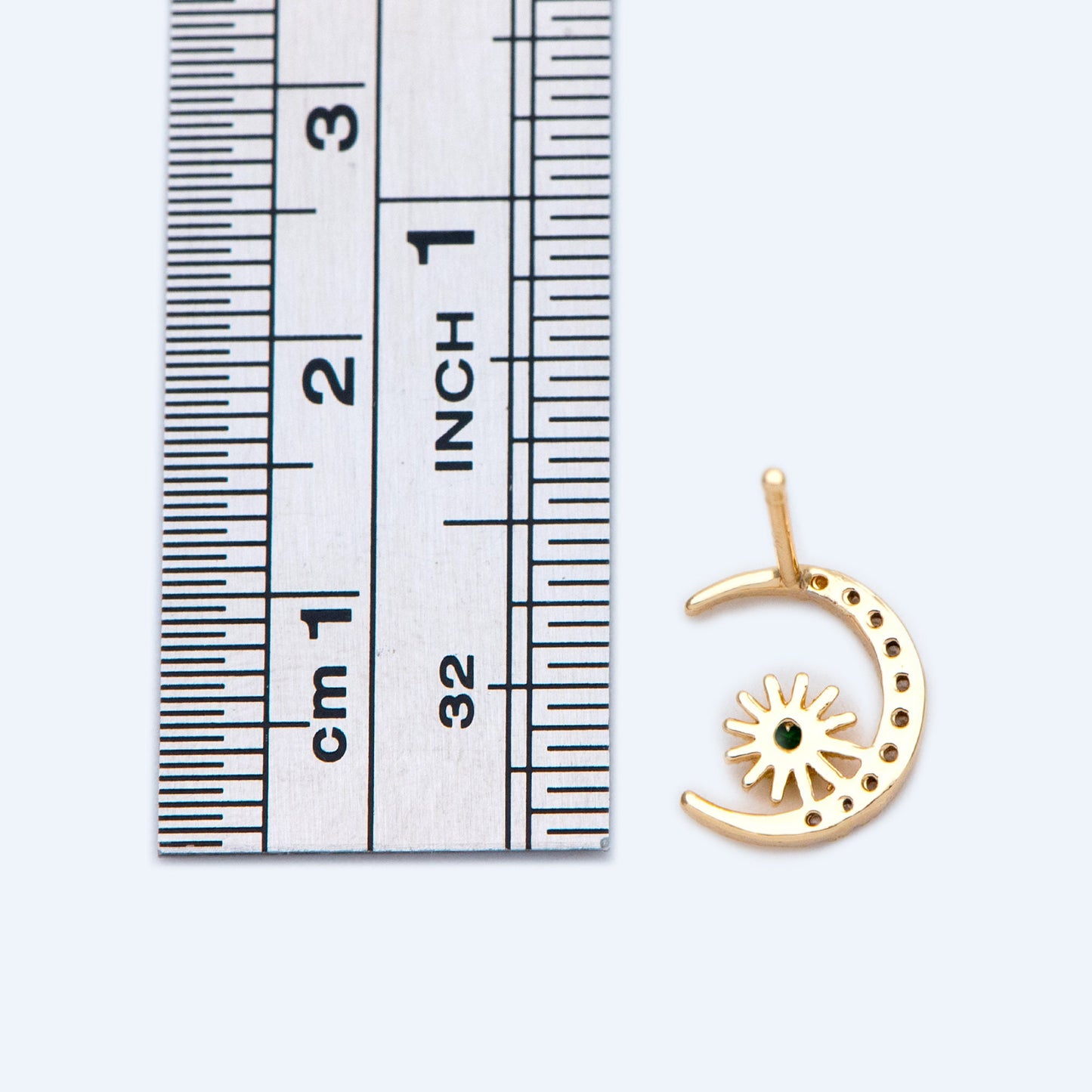 10pcs CZ Pave Moon Ear Posts 10.5x9mm, Real Gold Plated Brass Stud Earrings (#GB-1309)