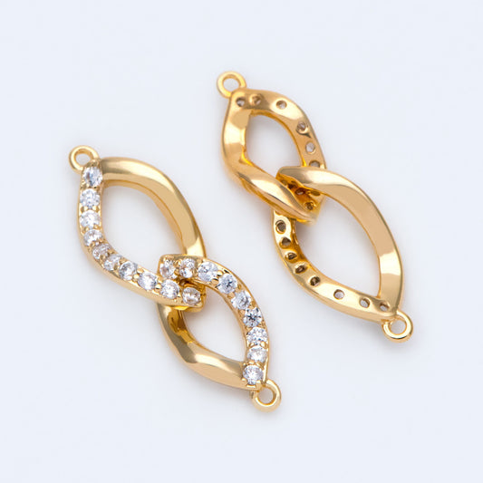 4pcs Micro Pave Chain Connector, Gold plated Brass Links with 2 Loops, CZ Rhinestone Pave Charm Pendants (GB-2197-C)