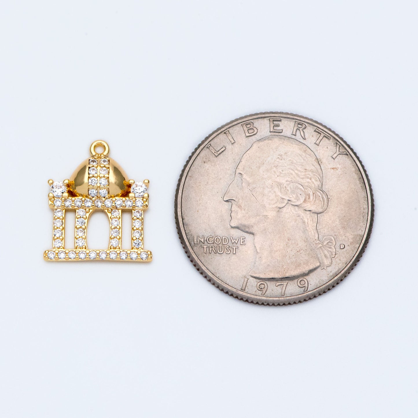 4pcs CZ pave Gold Castle Charm 15x13mm, Gold Plated Brass Castle Pendants (GB-1332)