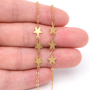 Raw Brass Star Beaded Chain 6.6mm, Unplated Star Link Chain Wholesale (#LK-214-RB)/ 1 Meter=3.3ft
