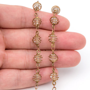 Raw Brass Crystal Bead Chain 7.5mm, Glass Rondelle Beaded Chain, Handmade Wire Chain Wholesale (#LK-218-RB)/ 1 Meter=3.3ft