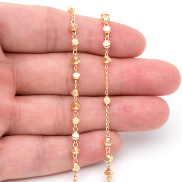 Gold plated Brass Beaded Chains, 1.5mm Chain with 3mm Faceted Beads, Jewelry Craft Chain Wholesale (#LK-193)/ 1 Meter=3.3 ft