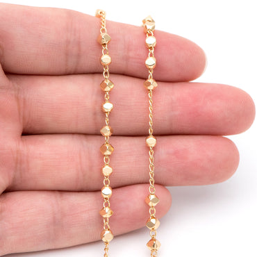 Gold plated Brass Beaded Chains, 1.5mm Chain with 3mm Faceted Beads, Jewelry Craft Chain Wholesale (#LK-193)/ 1 Meter=3.3 ft