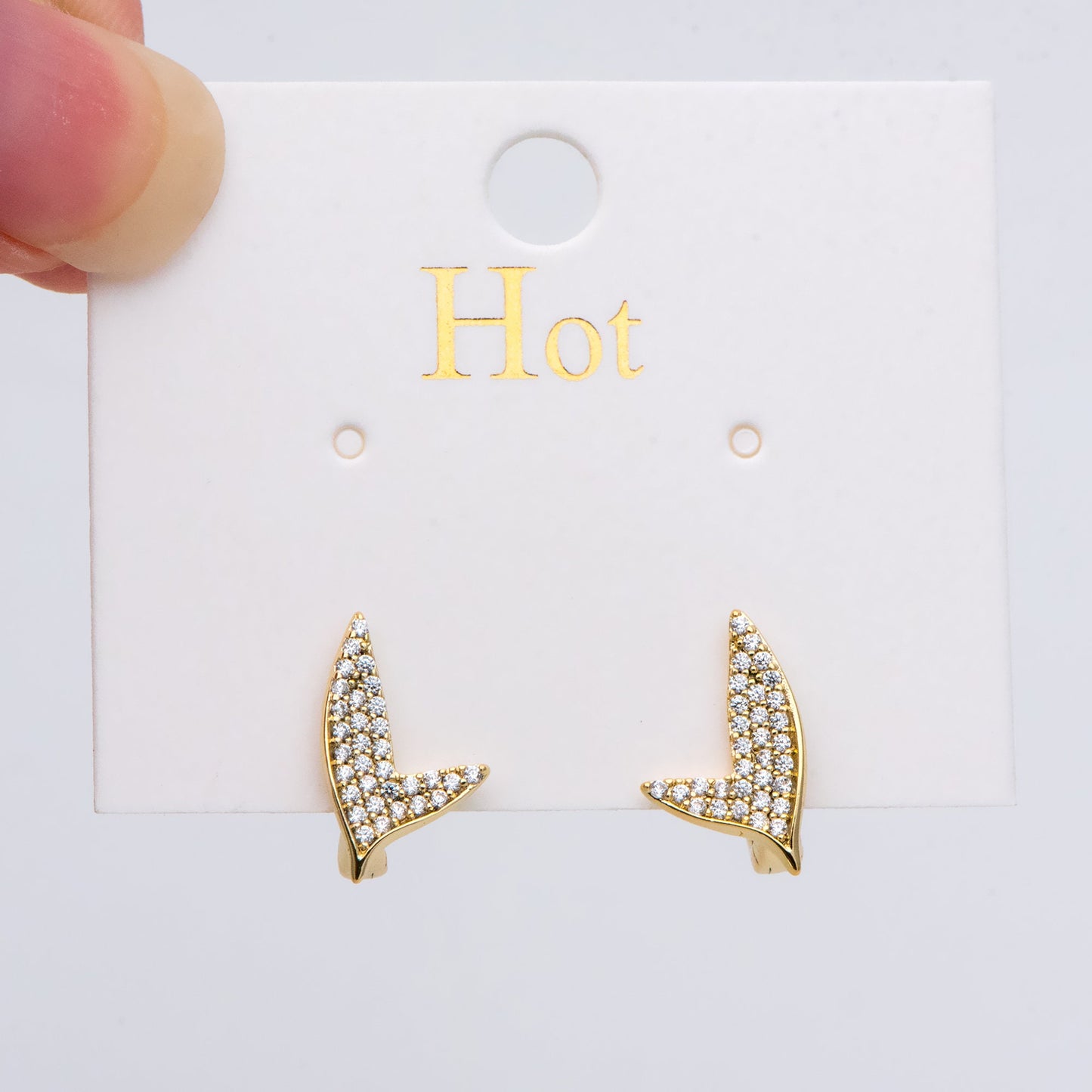 4pcs CZ Pave Gold Whale Tail Click-in Style Lever Back Earring, Earring Findings (GB-1341)