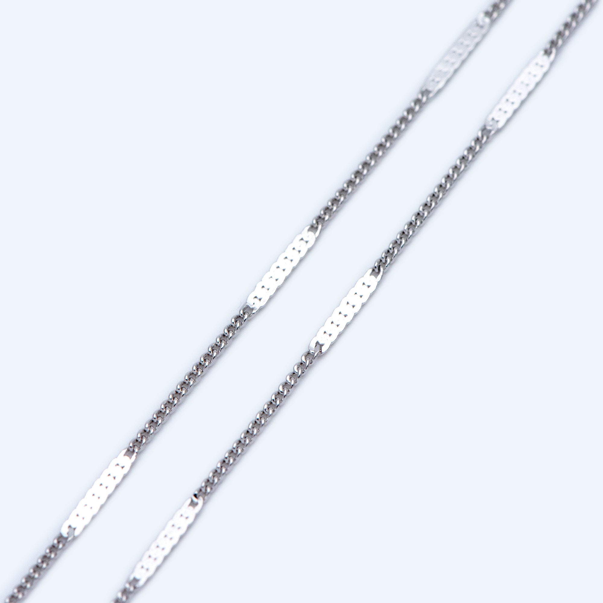 Dainty Gold/ Silver tone Flat Link Chains 1.9mm, Real Gold/ Rhodium plated on Brass Tiny Chain (#LK-177)/ 1 Meter=3.3 ft