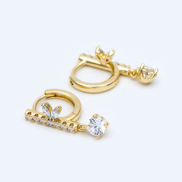 4pcs CZ Pave Leverback Ear Hooks 13*23mm, 14K Gold plated Brass, Earring Component Hooks (GB-1346)