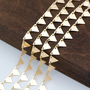 Gold plated Brass Triangle Chains 7.5mm, Handmade Cable Link Geometric Chain, Lead Nickel Free (#LK-144)/ 1 Meter=3.3 ft