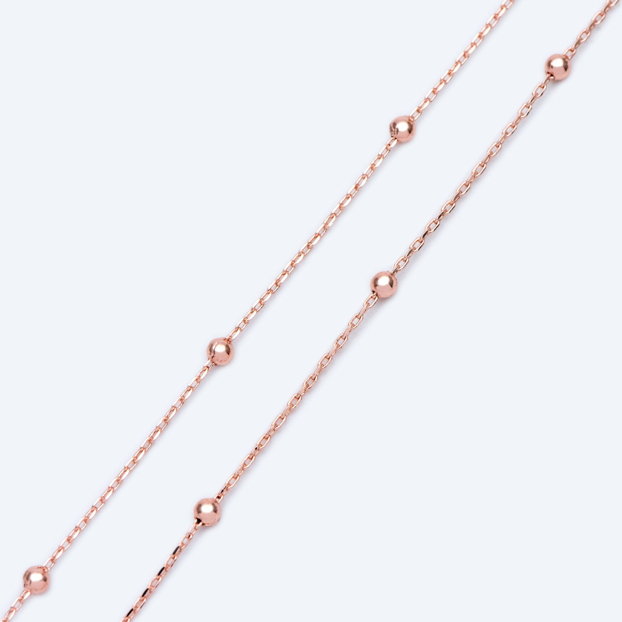 Gold/ Silver/ Rose Gold Satellite Chains, 1.1mm Chain with 2.5mm Round Beads, Color Not Easily Tarnish (#LK-170)/ 1 Meter=3.3 ft