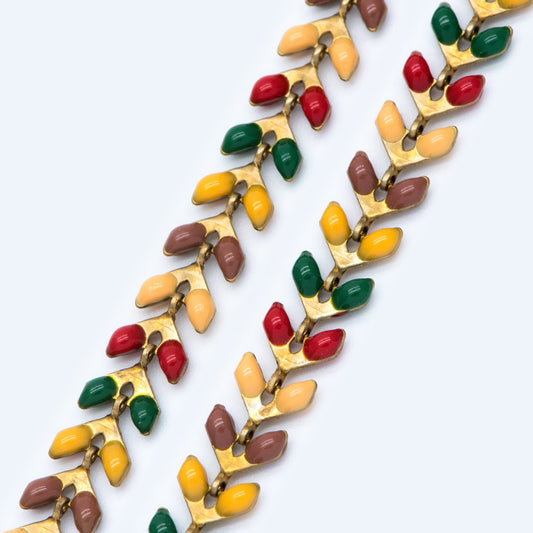 Rainbow Enamel Brass Arrow Chain 6mm, Flat Chevron Chain, Herringbone Fish bone Designer Chain (#LK-046-2)/ 1 Meter=3.3ft