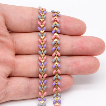 Rainbow Enamel Brass Chevron Chain 6mm, Flat Herringbone Designer Chain, Mix Color (#LK-046-3)/ 1 Meter=3.3ft