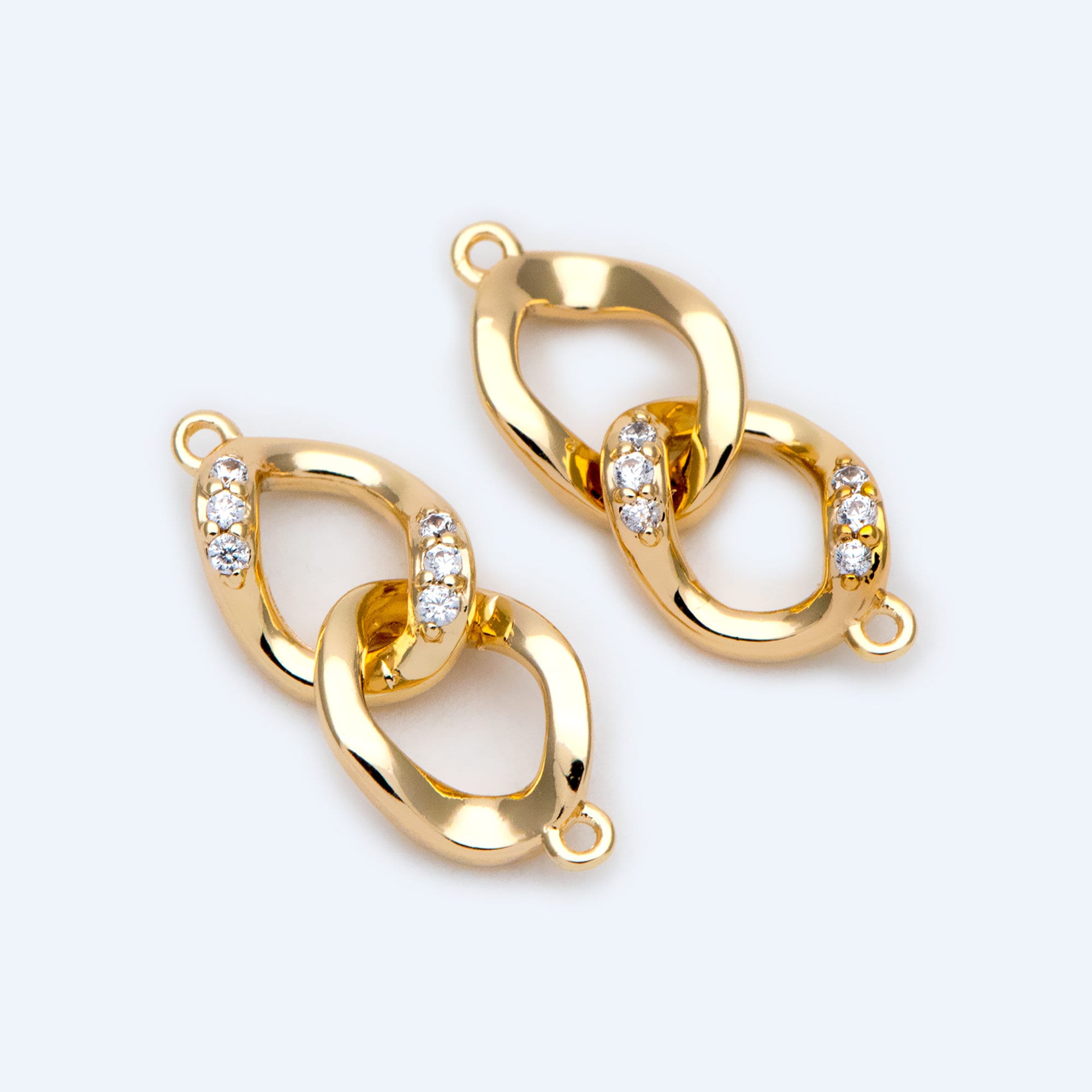 4pcs Micro Pave Chain Connector, Gold plated Brass Links with 2 Loops, CZ Rhinestone Pave Charm Pendants (GB-2197-A)