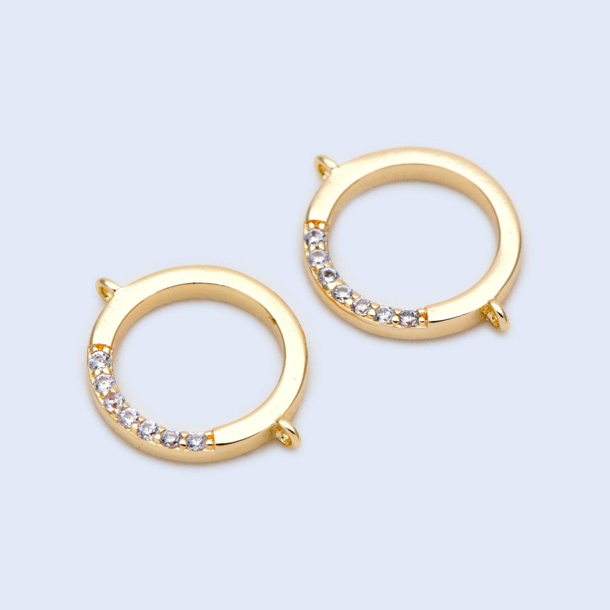 10pcs CZ Paved Gold plated Brass Round Connectors, Circle Connector, 11x14mm, Bracelet Connector (GB-1437)