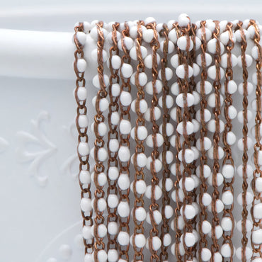 White Enamel Brass Chain 2.5mm Thin, Unplated Brass Designer Chains (#LK-050-2)/ 1 Meter=3.3ft