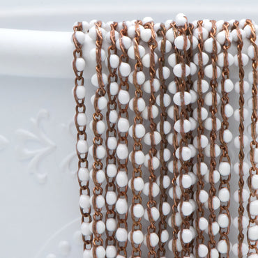 White Enamel Brass Chain 2.5mm Thin, Unplated Brass Designer Chains (#LK-050-2)/ 1 Meter=3.3ft