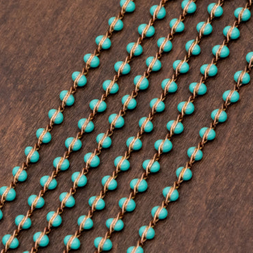 Green Enamel Brass Chain 2.5mm Thin, Unplated Brass Designer Chains (#LK-050-3)/ 1 Meter=3.3ft