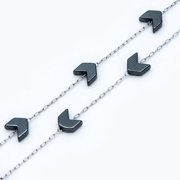 Stainless Steel Arrow Chain, Hematite Beaded Chevron Chain (#LK-380-2)/ 1 Meter=3.3 ft