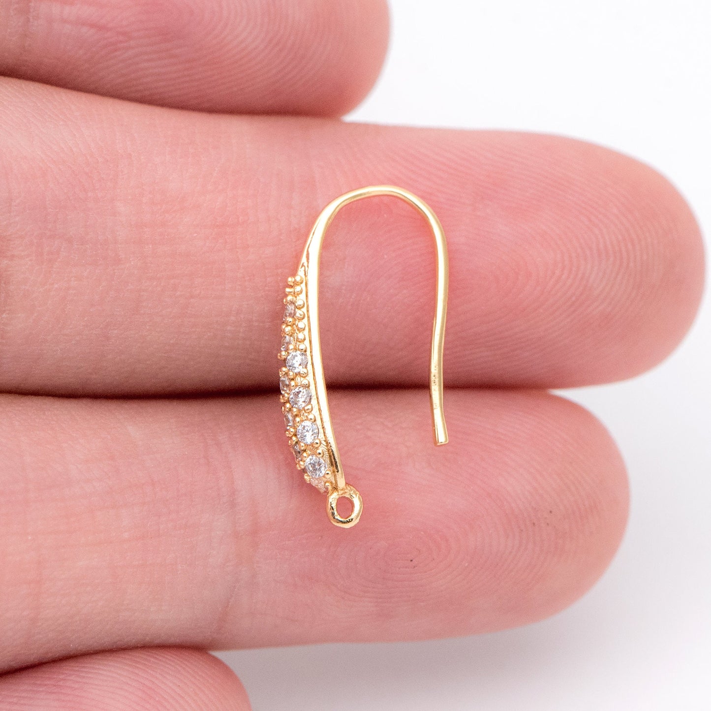 10pcs CZ Pave Gold Earring Hook with Loop, 19x9mm, 18K Gold plated Brass Earwires, Shiny Earring Components Wholesale (GB-1447)