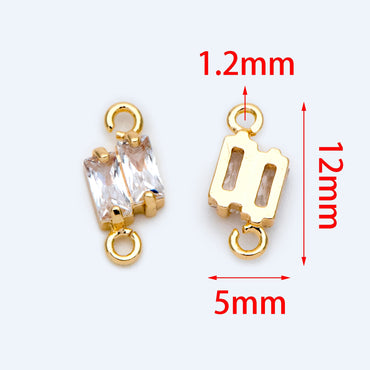 10pcs CZ pave Gold Rhombus Charms 12x5mm, 18K Gold plated Brass, Geometric Connector Pendants (GB-2947-E)