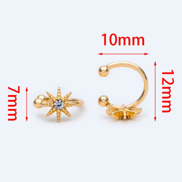 10pcs Cubic Zirconia Adjustable Gold Ear Cuffs, Gold plated Brass Earwire Earring Clips (GB-1336)