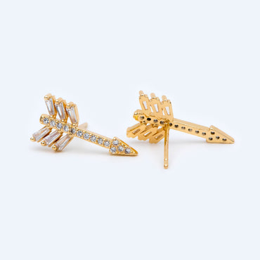 4pcs Arrows Stud Earrings, 18x9mm, CZ Pave Gold Arrows Ear Posts (#GB-1482)