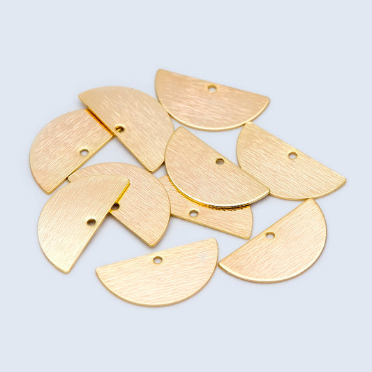 10pcs Brushed Gold/ Silver Semicircle Charms 21/ 24mm, Geometric Disc Coins, Semi Round Pendants (GB-3817)