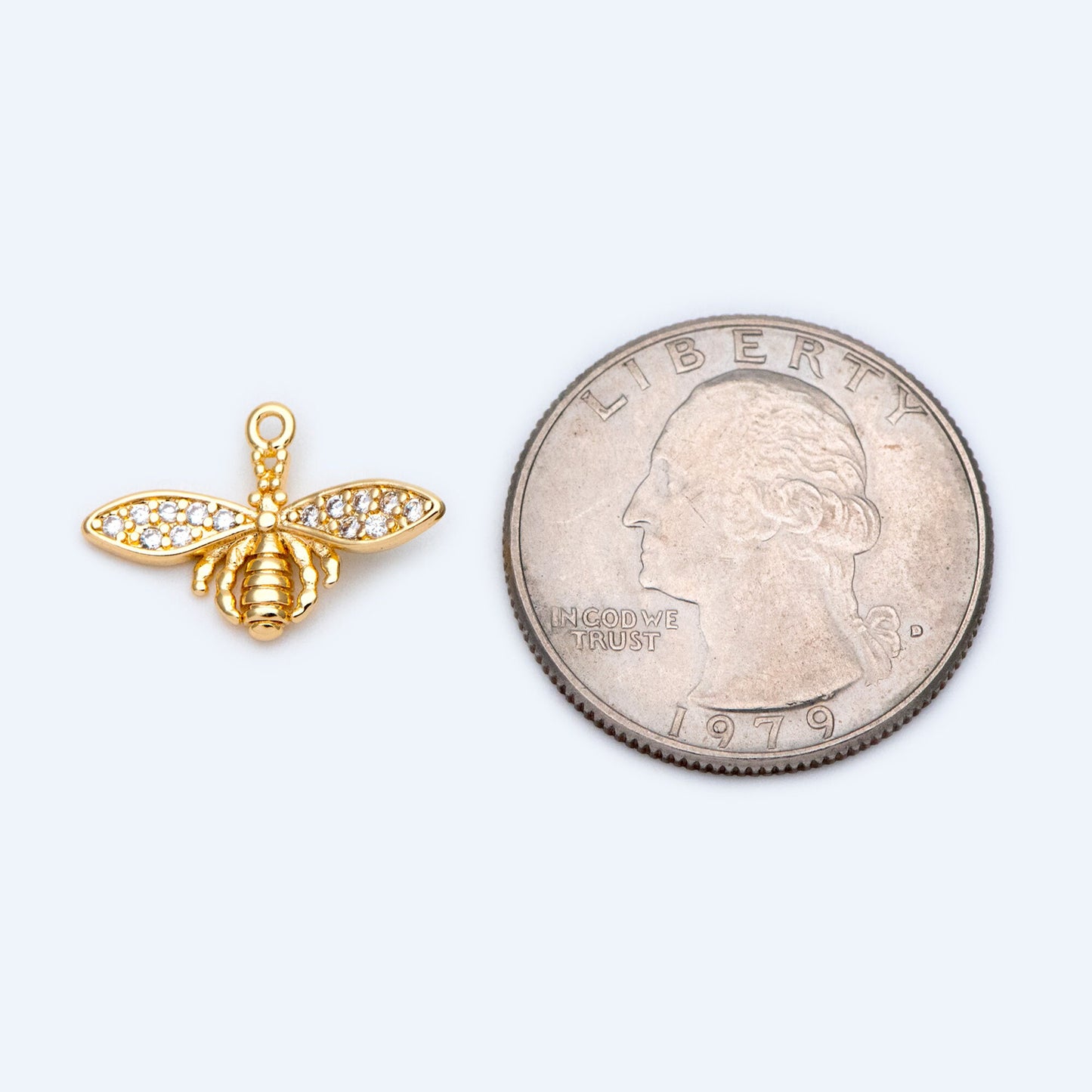 10pcs CZ Pave Bee Charm 18.5x12mm, 18K Gold Plated Brass, Bee Pendants (GB-3093-G)