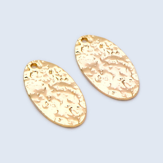 10pcs Gold Oval Disc Pendants 19x10mm, Gold plated Brass Geometric Hammered Charms (GB-1422-H)