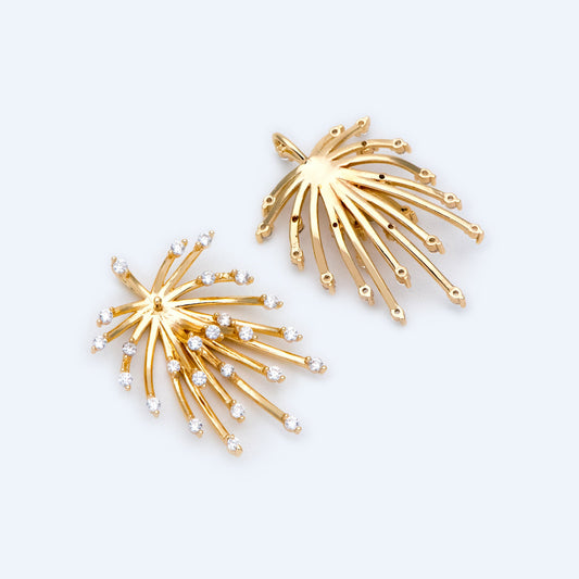 4pcs CZ Pave Gold/ Silver tone Fireworks Charm 27x14mm, DIY Pendant Drop Bail, Peg Pearl Findings, Pearl Setting (GB-1424)
