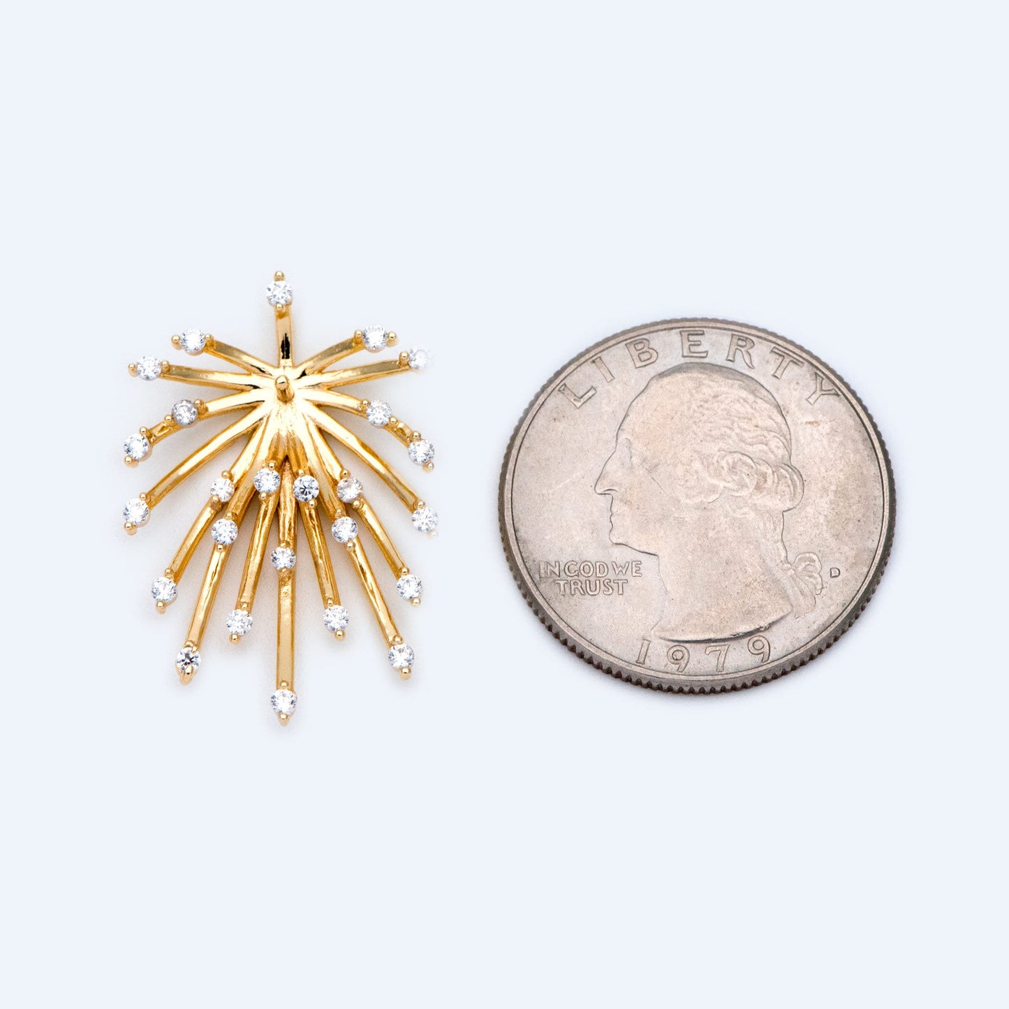 4pcs CZ Pave Gold/ Silver tone Fireworks Charm 27x14mm, DIY Pendant Drop Bail, Peg Pearl Findings, Pearl Setting (GB-1424)