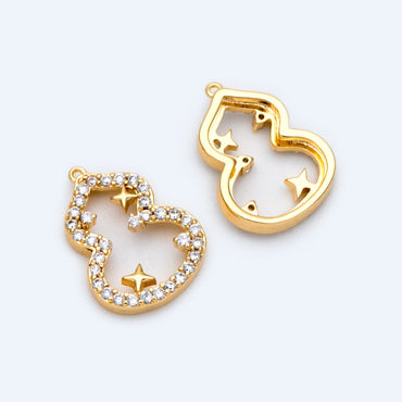 4pcs Gold/ Silver Tone CZ Pave Gourd Charms 13.5x10.5mm, Real Gold plated Brass, Bottle Gourds Pendants (GB-1433-1)