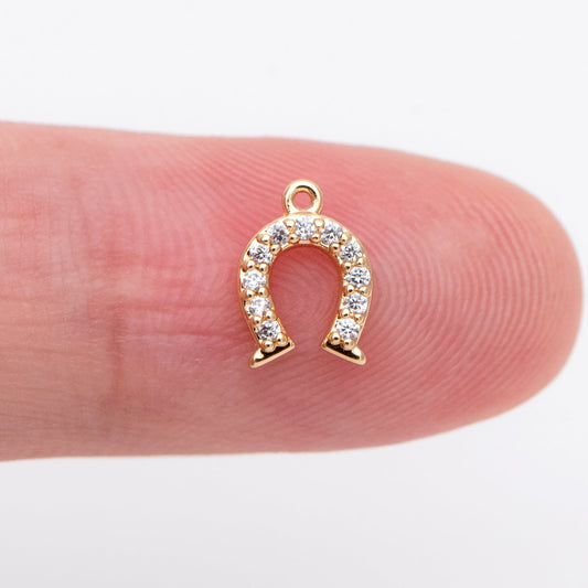 10pcs CZ Pave Gold Horseshoe Charms 9x6.5mm, U-shaped charm, Jewelry Supplies (GB-1439-B)