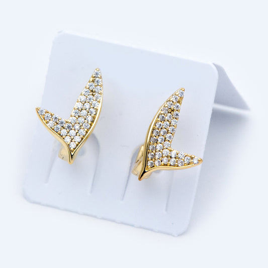 4pcs CZ Pave Gold Whale Tail Click-in Style Lever Back Earring, Earring Findings (GB-1341)