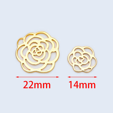 10pcs Gold Hollow Flower Charm Pendants 14/22mm, Real Gold plated Brass Connectors (GB-1487)