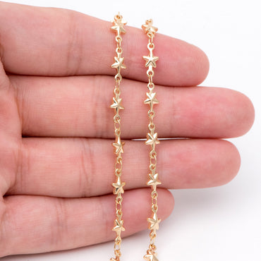Gold Star Chain, 18K Real Gold plated Brass Chain, Quality Chain for Necklace Wholesale (#LK-418)/ 1 Meter=3.3ft