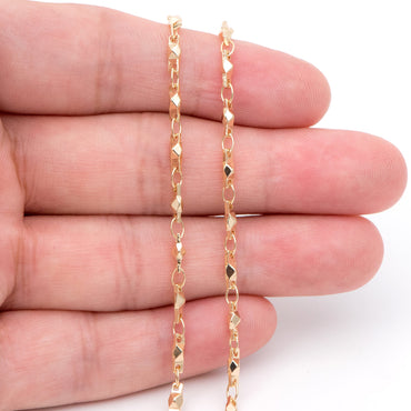 Gold plated Brass Link Chains 2.6mm, Floral Specialty Chains for DIY Necklace (#LK-401)/ 1 Meter=3.3 ft