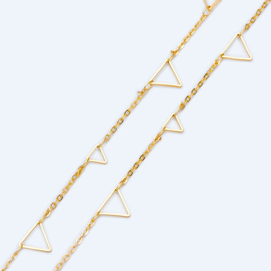 Gold Triangle Chain, 18K Real Gold plated on Brass, DIY Geometric Chain Wholesale (#LK-402)/ 1 Meter=3.3ft
