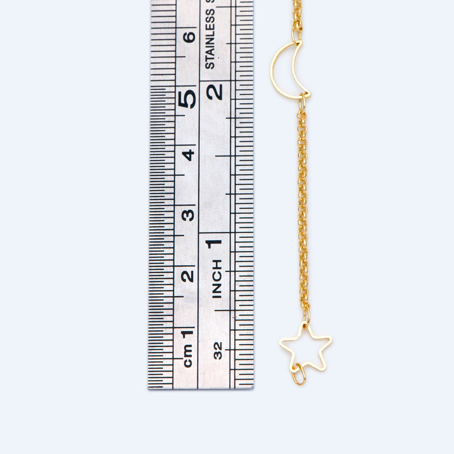 Gold Star And Moon Chain, 18K Gold plated Brass Star And Crescent Chain Wholesale (#LK-419)/ 1 Meter=3.3ft