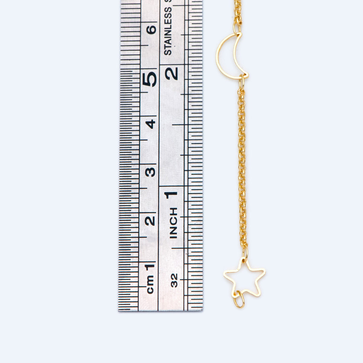 Gold Star And Moon Chain, 18K Gold plated Brass Star And Crescent Chain Wholesale (#LK-419)/ 1 Meter=3.3ft
