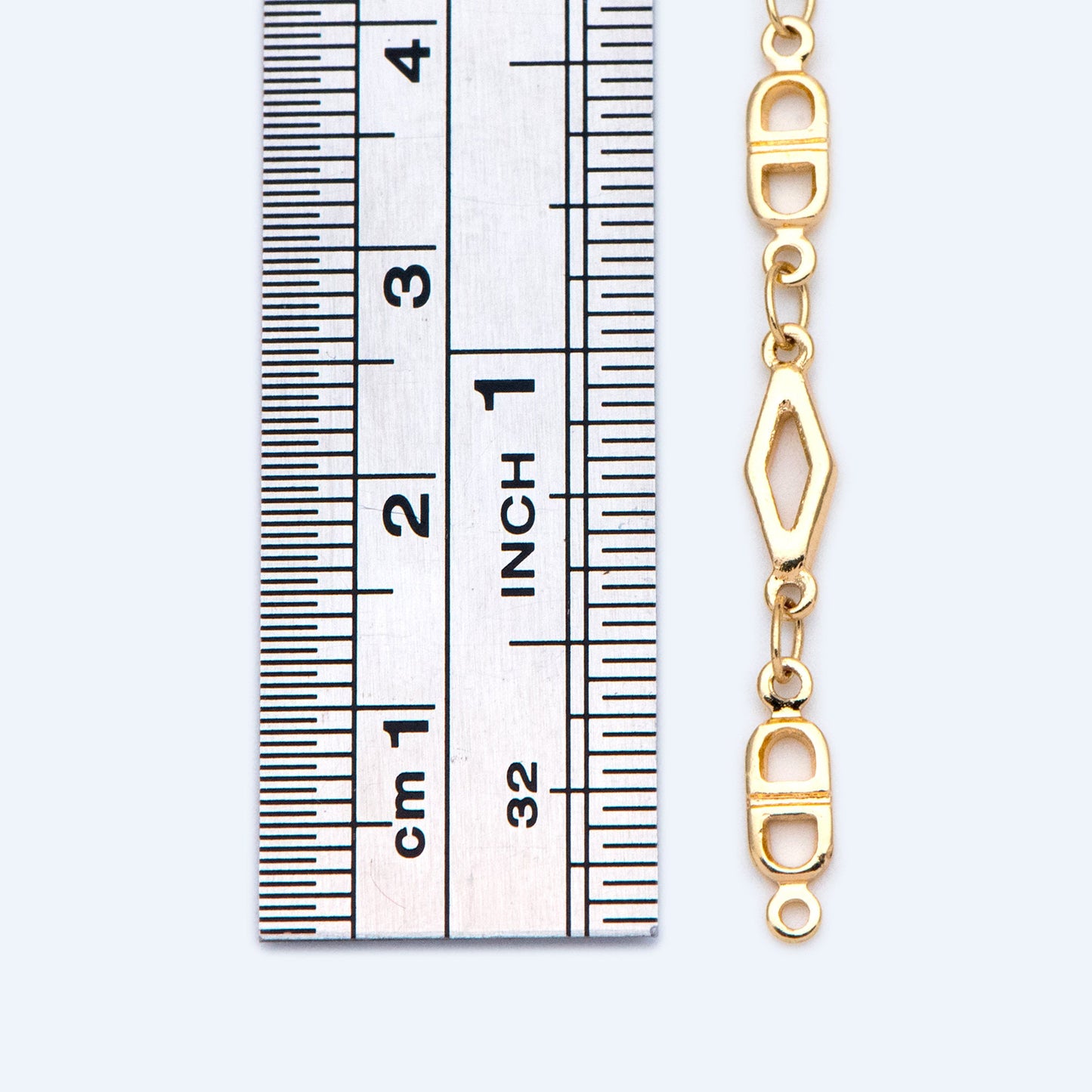 Gold plated Brass Rhombus and Mariner Link Chain, 18K Gold plated Brass Chains (#LK-398)/ 1 Meter=3.3 ft