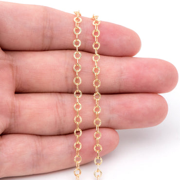 Gold Round Cable Chain 3.2mm, 18K Gold plated Brass, Circle Link Chains (#LK-404)/ 1 Meter=3.3ft