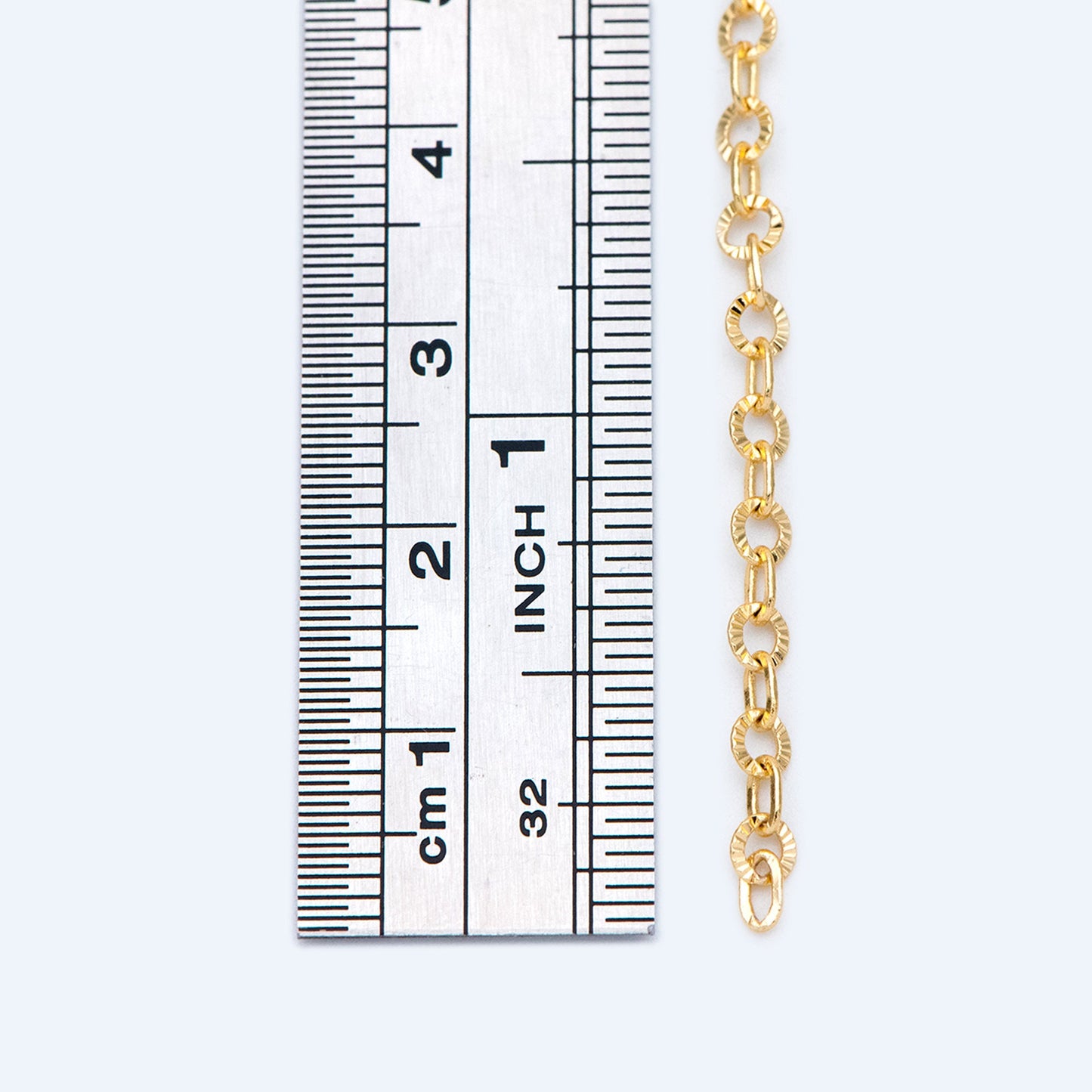 Gold Round Cable Chain 3.2mm, 18K Gold plated Brass, Circle Link Chains (#LK-404)/ 1 Meter=3.3ft