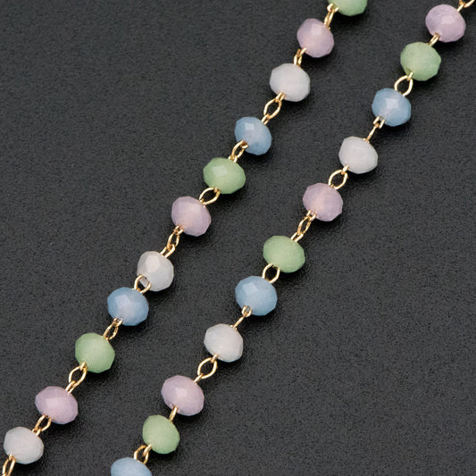 Gold plated Brass Beaded Chains, 3mm Glass Rondelle Beads, Necklace Chain Components (#LK-412-1)/ 1 Meter=3.3 ft