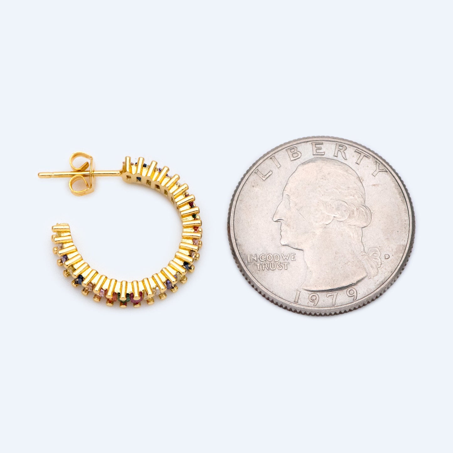 4pcs Gold Colourful CZ Pave Earring Studs, 20mm, 18K Gold Plated Brass Ear Posts (GB-1382)