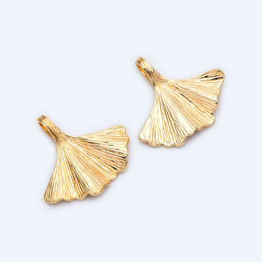 10pcs Gold Fan Shaped Charm 19x21mm, 18K Gold plated Ginkgo Leaf charm (GB-214-C)