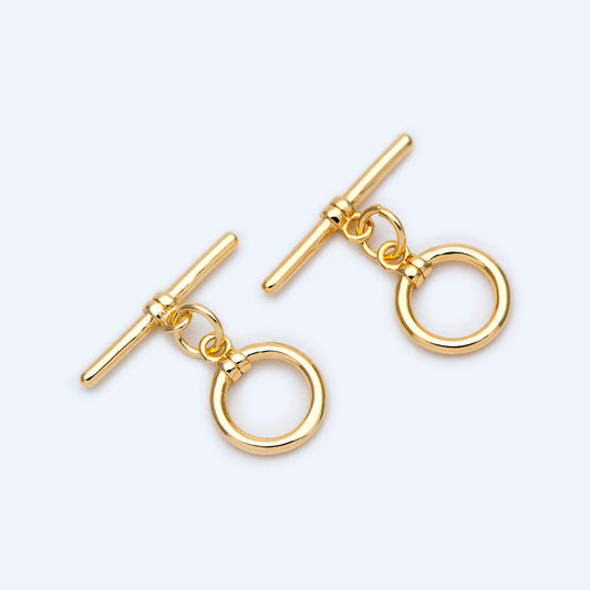 10 sets Gold/ Silver Toggle Clasp, Real Gold/ Rhodium plated Brass, Easy Close Clasp 10mm Smooth Round (#GB-1543-D)