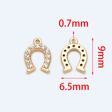 10pcs CZ Pave Gold Horseshoe Charms 9x6.5mm, U-shaped charm, Jewelry Supplies (GB-1439-B)