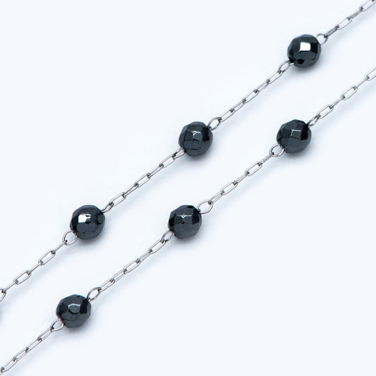 Stainless Steel Rondelle Hematite Beads Chain, 3.2mm Beads, Silver tone DIY Chain Wholesale (#LK-380-5)/ 1 Meter=3.3 ft
